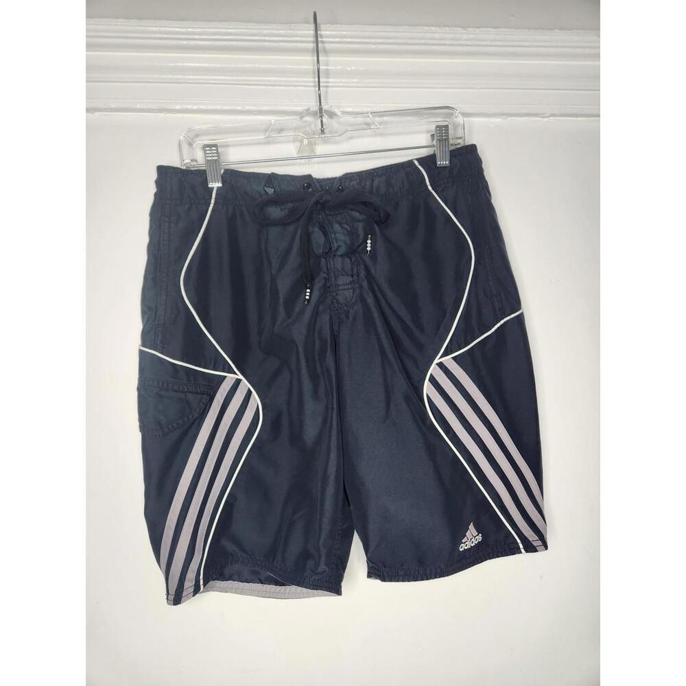 Adidas Shorts Mens 32 Navy Swim Trunks Board Shorts Mesh Lined 3 Stripe Athletic